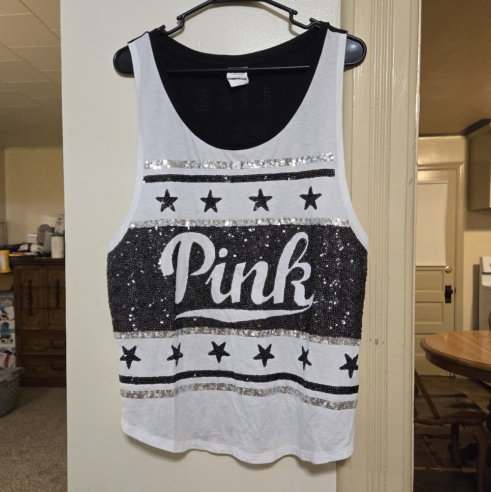 HTF!! Victoria's Secret PINK bling sequin tank top size large in great condition